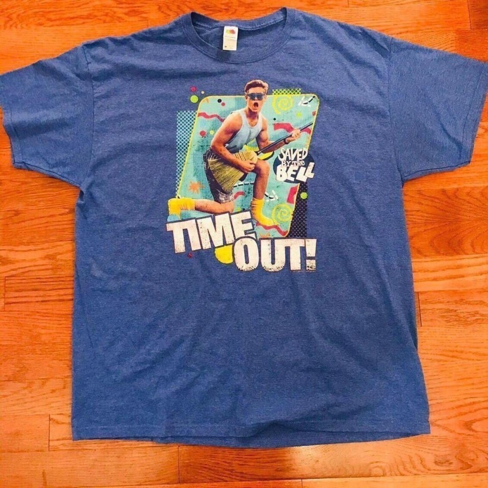 MENS SAVE BY THE BELL TV SERIES SHOW SOUVENIR SHIRT BLUE SUMMER